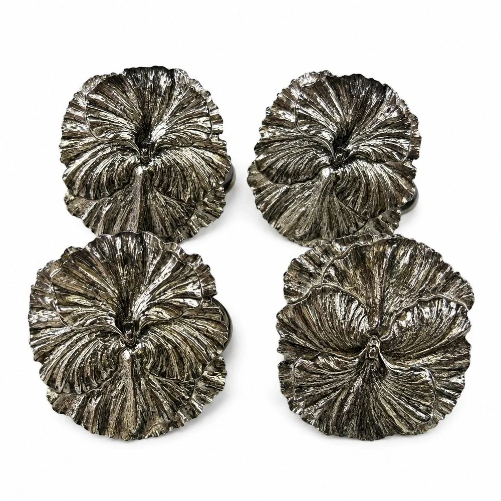 Vintage Silver Tone Pansy Flower Napkin Rings Set of 4 Botanical Floral Decor